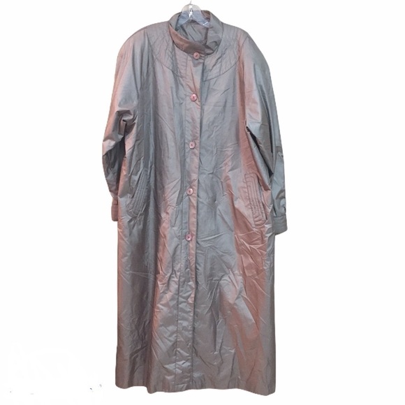 Trench Rain Coat with zip out lining metallic size 18 1980s 80s vintage - Picture 1 of 16
